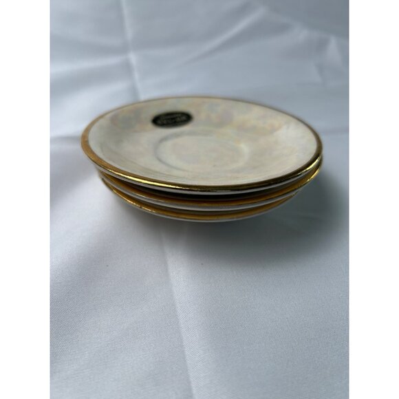 Bel-Ar Pottery Iridescent Saucer Plates 3 w/Gold Trim Retro 1950’s Lusterware - Picture 8 of 10